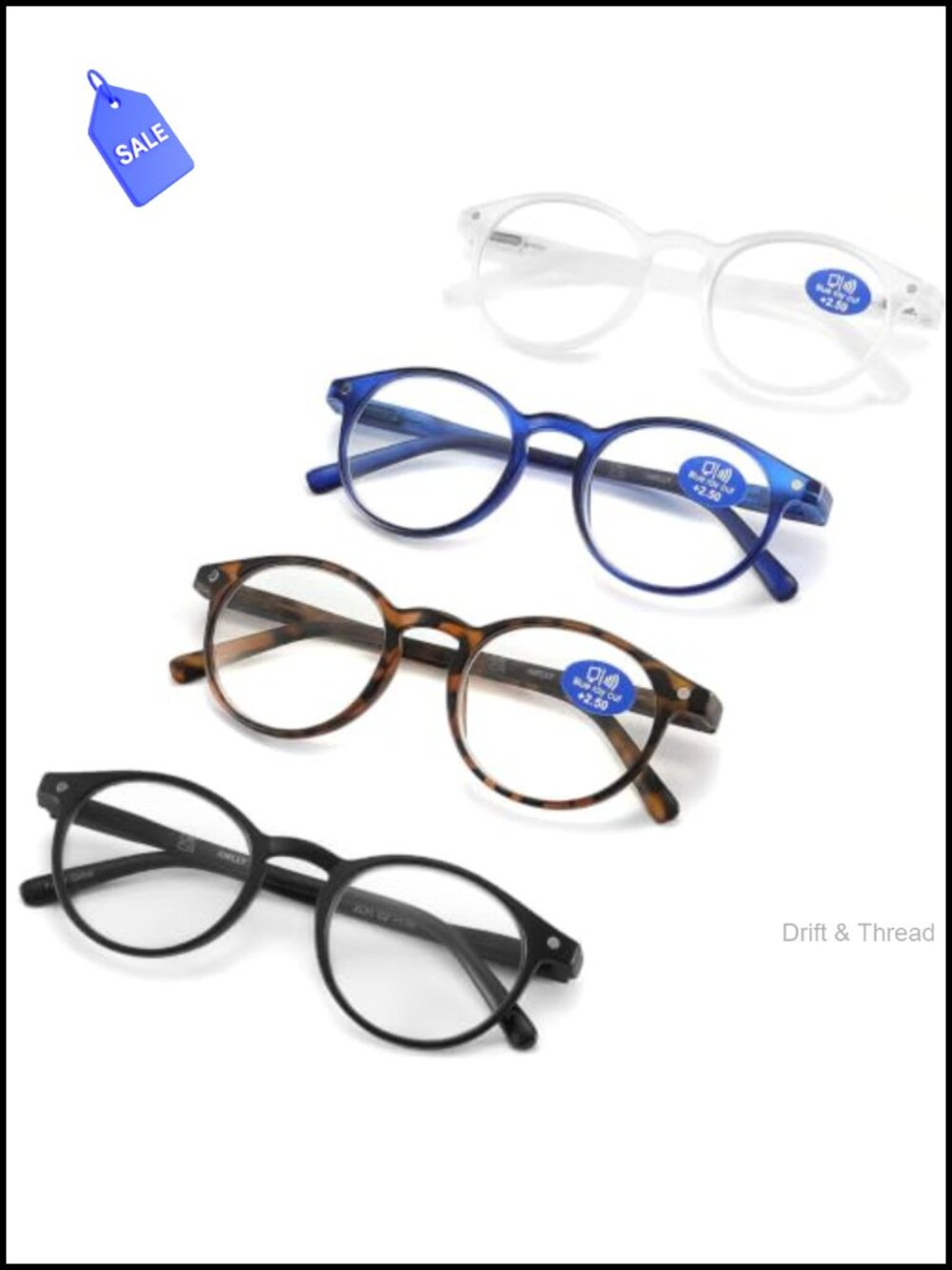 Blue Light Blocking Reading Glasses Spring Hinge Round Readers 4 Pairs